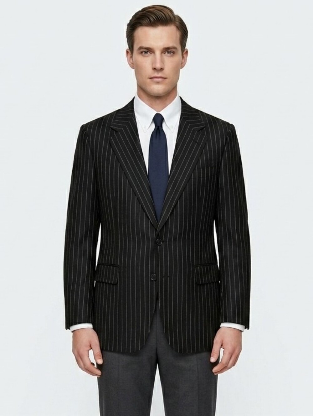 Hickey Freeman Pinstripe Suit Blazer 44R 100% Wool Classic Professional